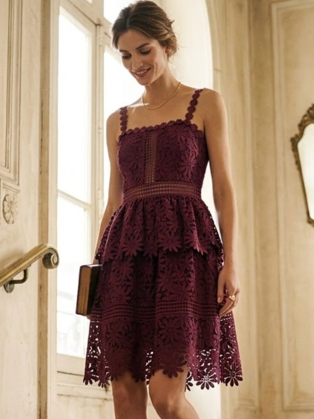 Zac Posen Floral Lace Ruffle Sheer Women's Flirty Cocktail Chic Dress Size 4